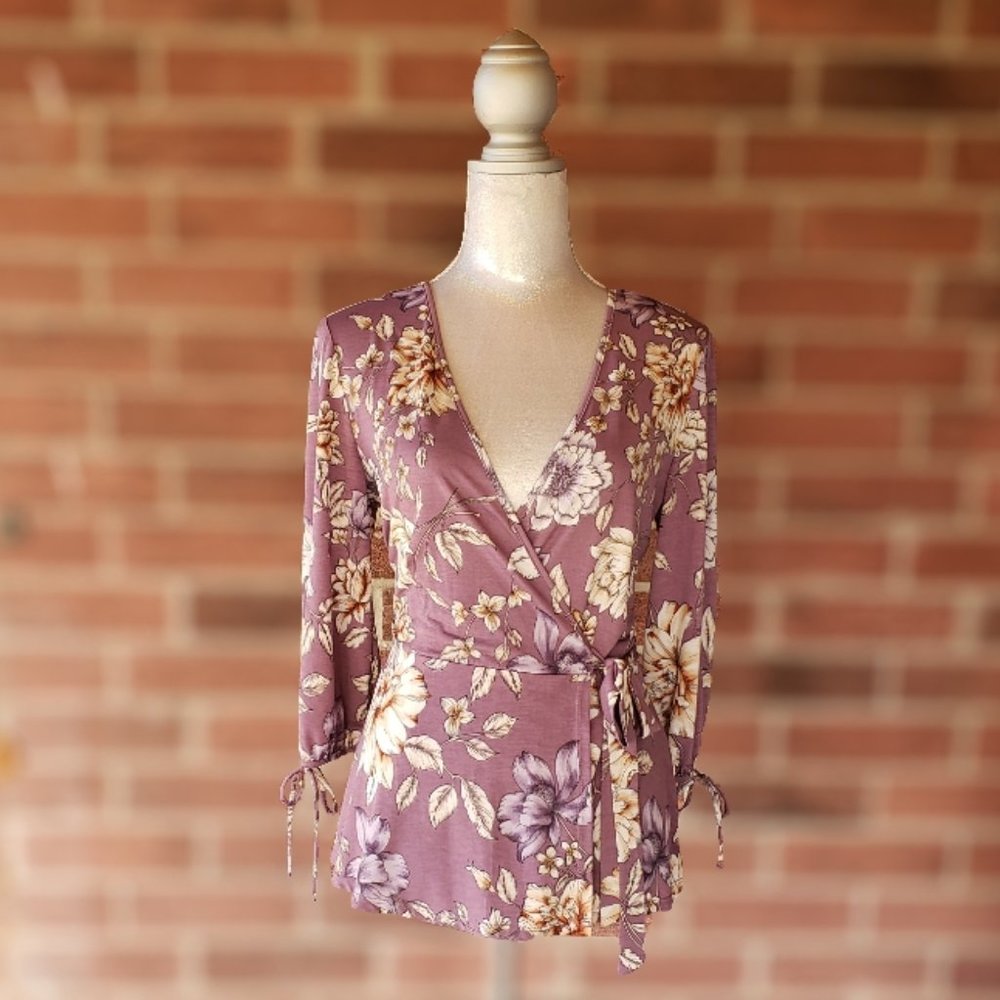 PerSeption Concept Faux Wrap Peplum Blouse Size S